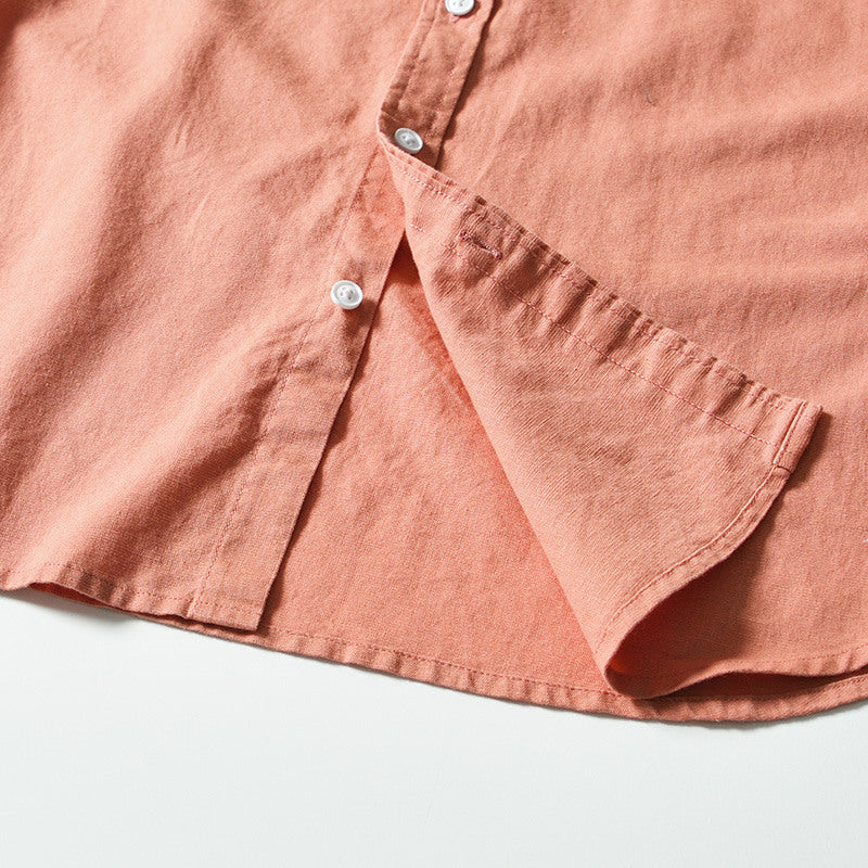 Cotton Linen Solid Color Casual Long Sleeved Shirt