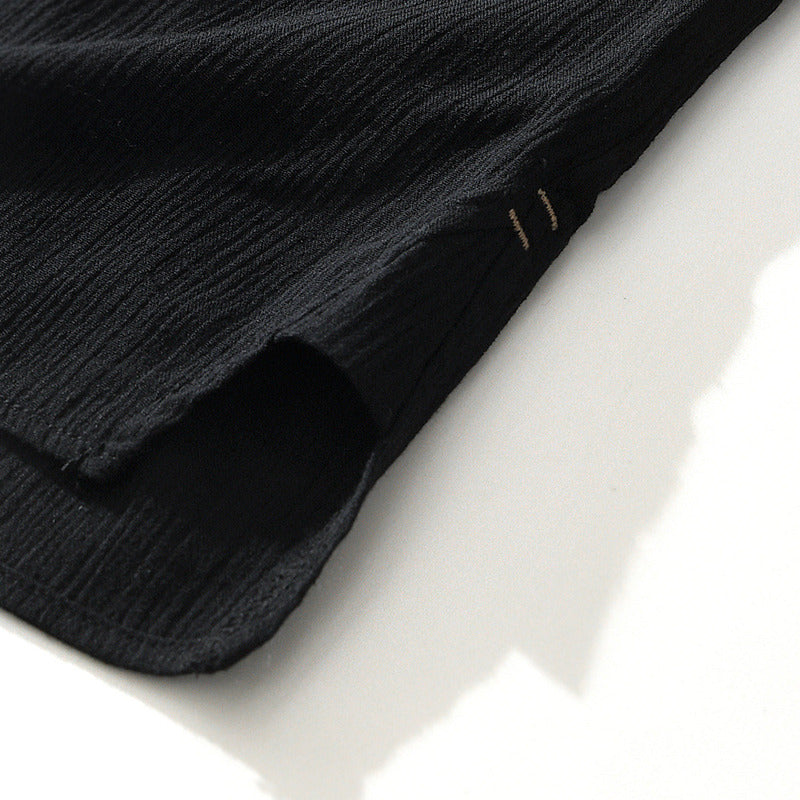 Linen Ramie Half-Open Short-Sleeved Shirt