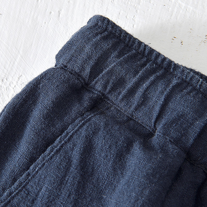 Cotton Linen Drawstring Loose Solid Shorts
