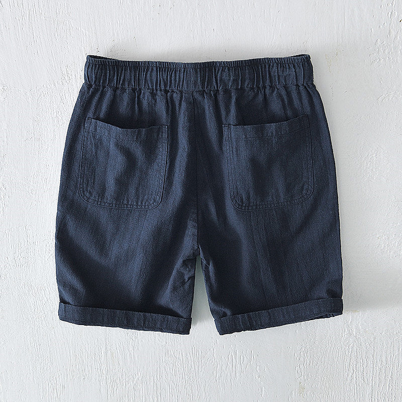 Cotton Linen Drawstring Loose Solid Shorts
