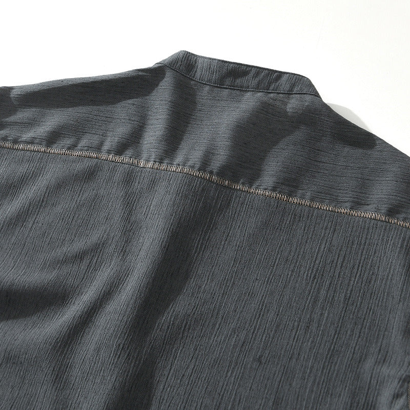 Linen Ramie Half-Open Short-Sleeved Shirt
