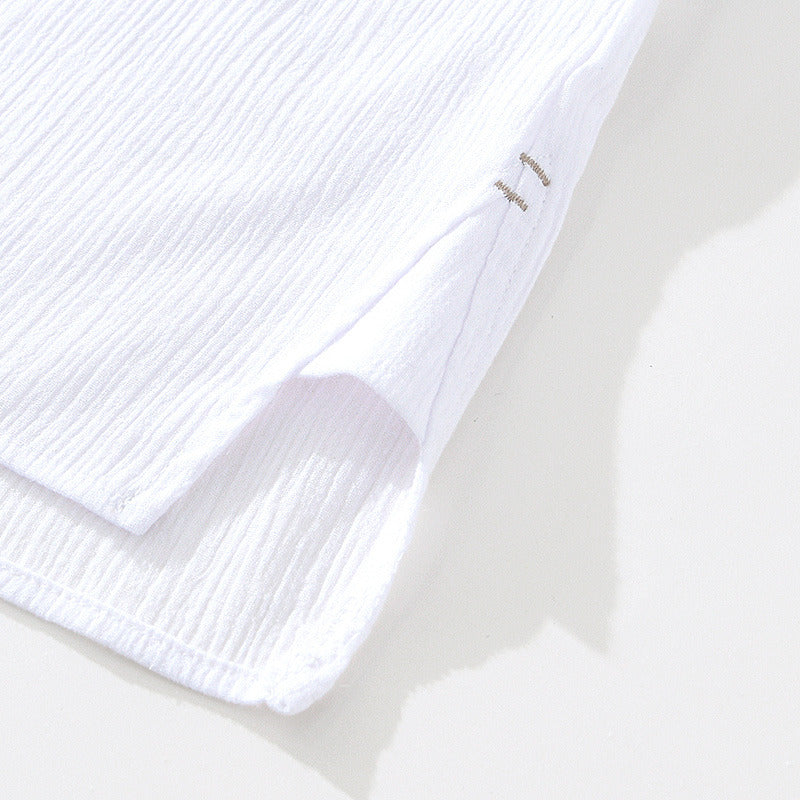 Linen Ramie Half-Open Short-Sleeved Shirt