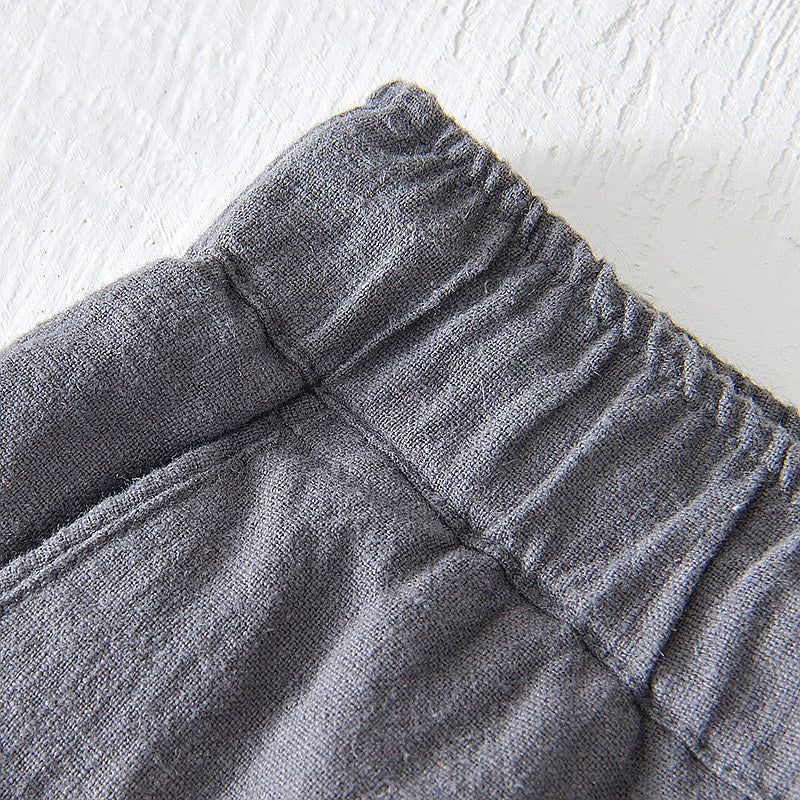 Cotton Linen Drawstring Loose Solid Shorts