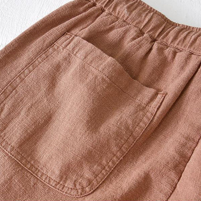 Cotton Linen Drawstring Loose Solid Shorts