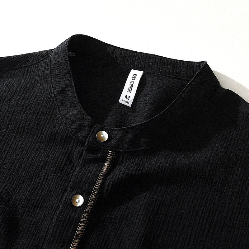 Linen Ramie Half-Open Short-Sleeved Shirt