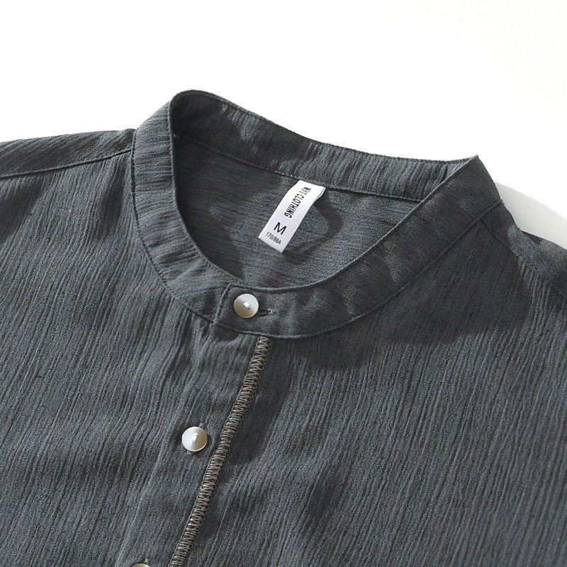 Linen Ramie Half-Open Short-Sleeved Shirt