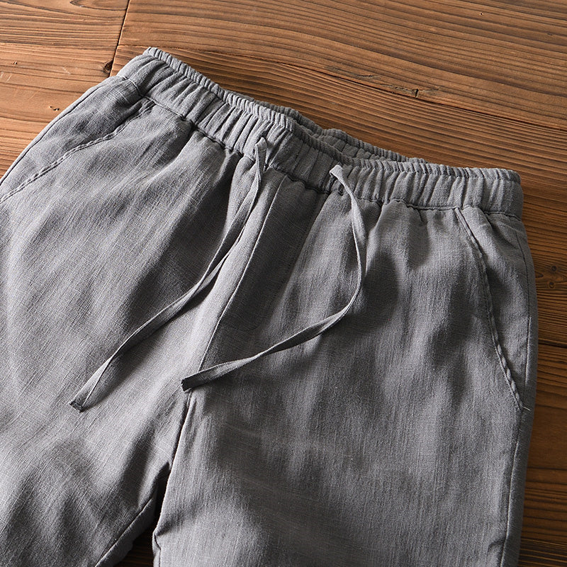 Ramie Elastic Waist Warm Pants