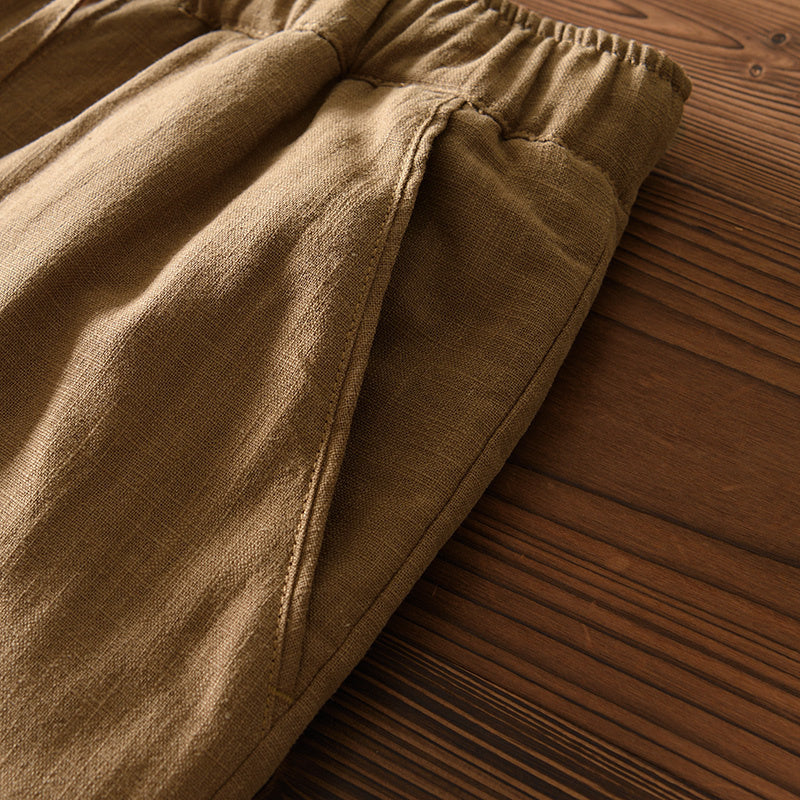 Ramie Elastic Waist Warm Pants
