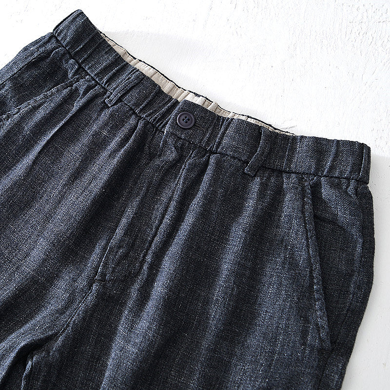Pure Linen Fresh Drawstring Cropped Pants