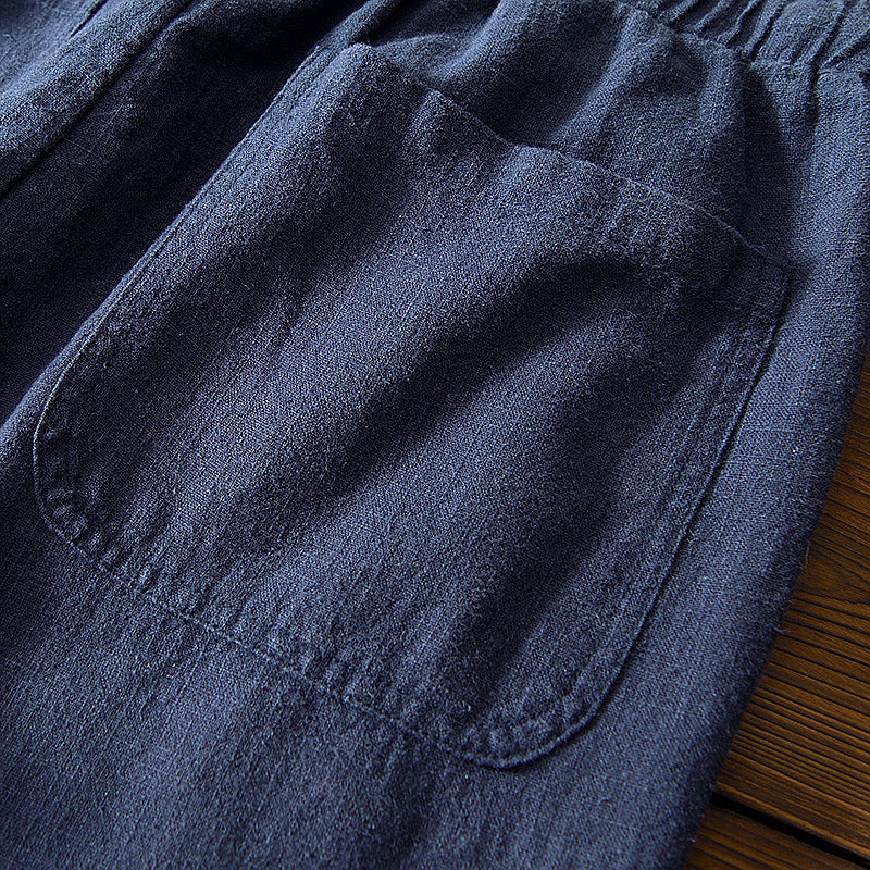 Cotton Ramie Loose Drawstring Casual Pants