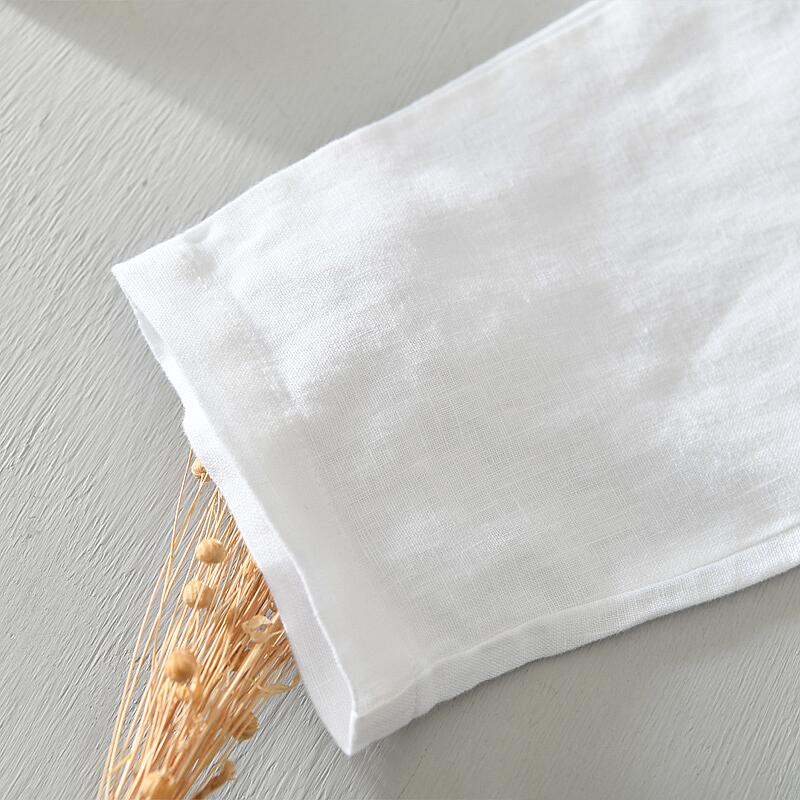 Pure Linen Plain Drawstring Casual Cropped Pants