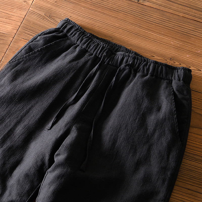 Ramie Elastic Waist Warm Pants