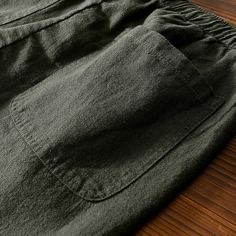 Cotton Ramie Loose Drawstring Casual Pants