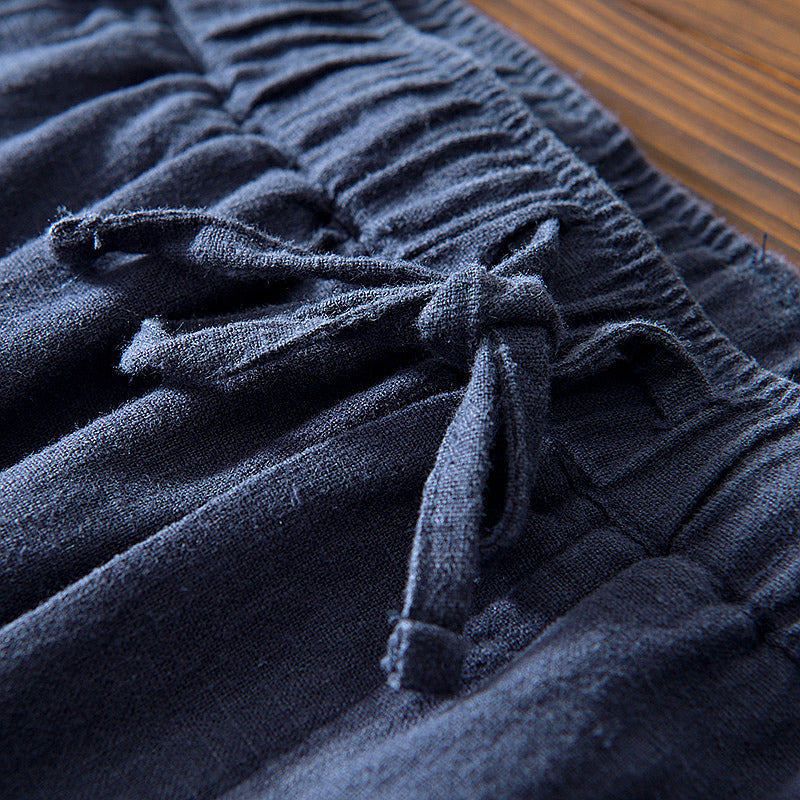 Cotton Ramie Loose Drawstring Casual Pants