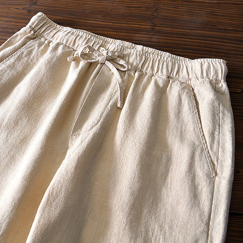 Cotton Ramie Loose Drawstring Casual Pants