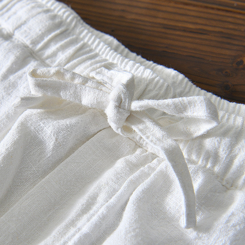 Cotton Ramie Loose Drawstring Casual Pants