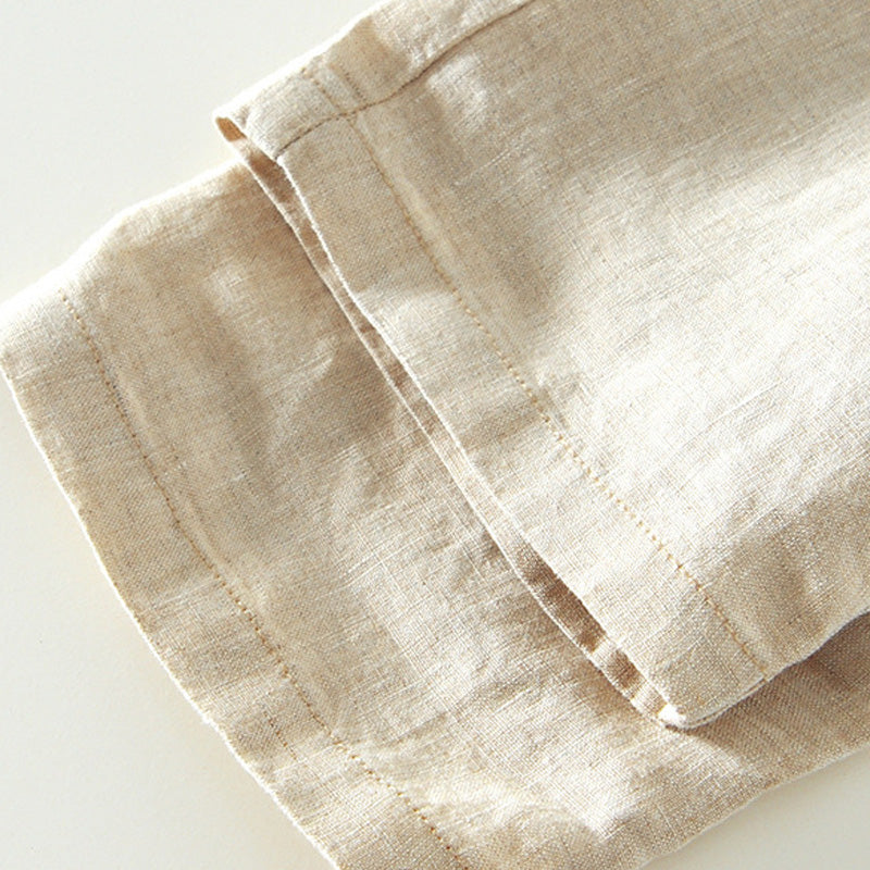 Pure Linen Plain Drawstring Casual Cropped Pants