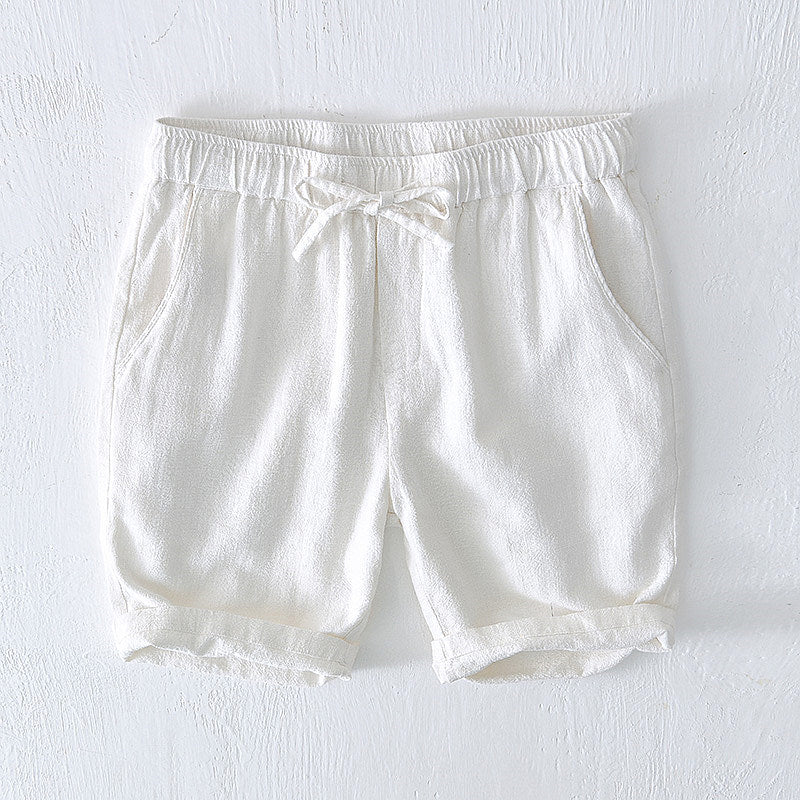 Cotton Linen Drawstring Loose Solid Shorts