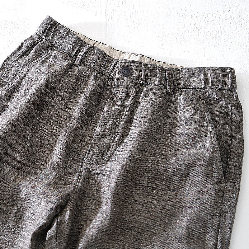 Pure Linen Fresh Drawstring Cropped Pants