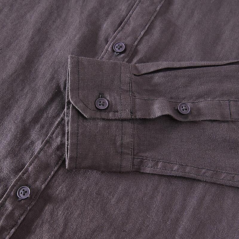 Pure Linen Stand Collar Long Sleeve Shirt