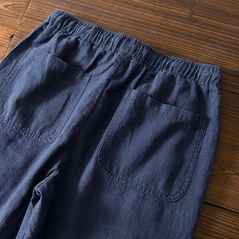 Cotton Ramie Loose Drawstring Casual Pants