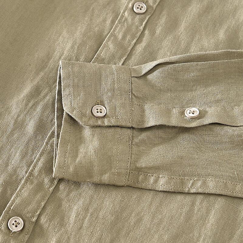 Pure Linen Stand Collar Long Sleeve Shirt