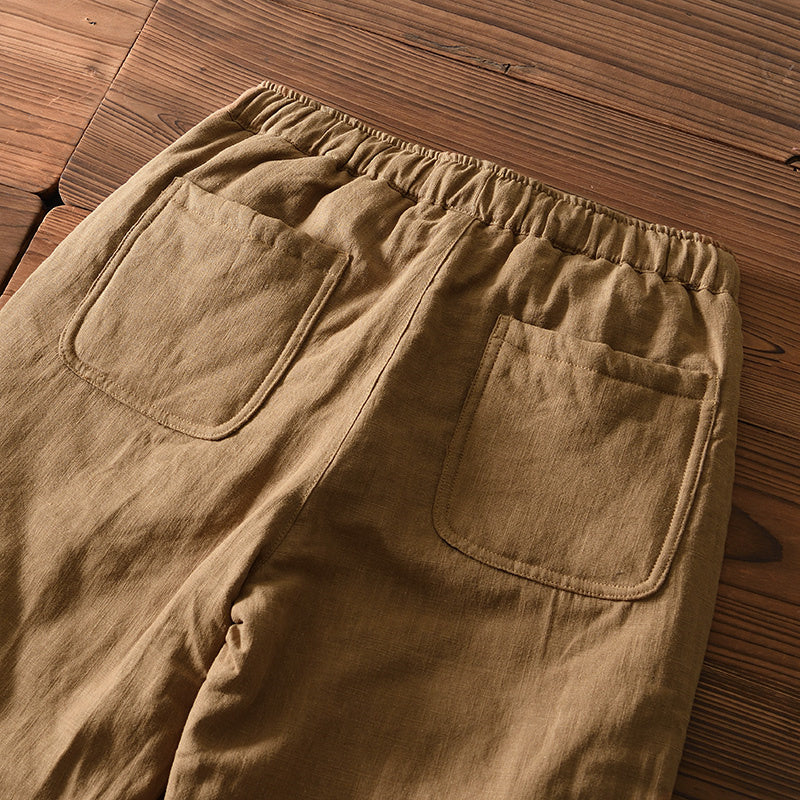 Ramie Elastic Waist Warm Pants