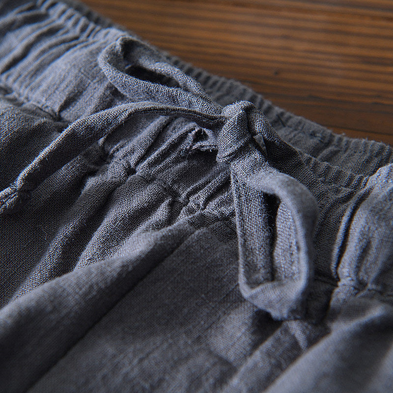 Cotton Ramie Loose Drawstring Casual Pants