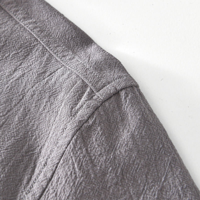 Ramie Solid Color Breathable Short Sleeve Shirt