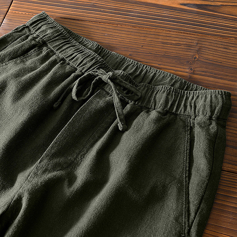 Cotton Ramie Loose Drawstring Casual Pants