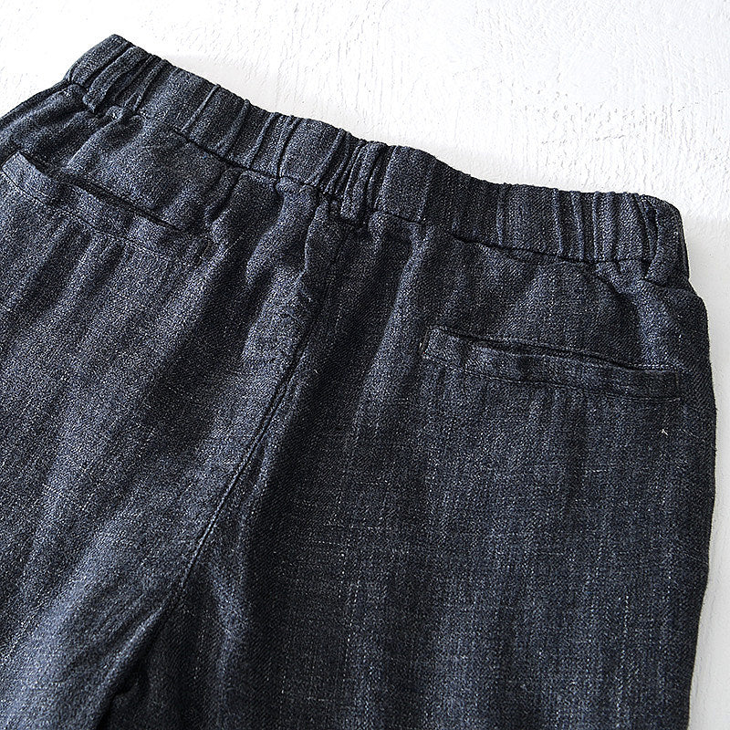 Pure Linen Fresh Drawstring Cropped Pants