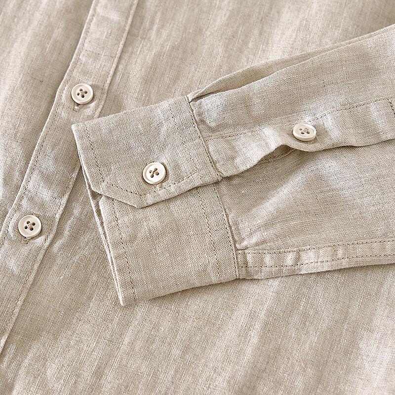 Pure Linen Stand Collar Long Sleeve Shirt