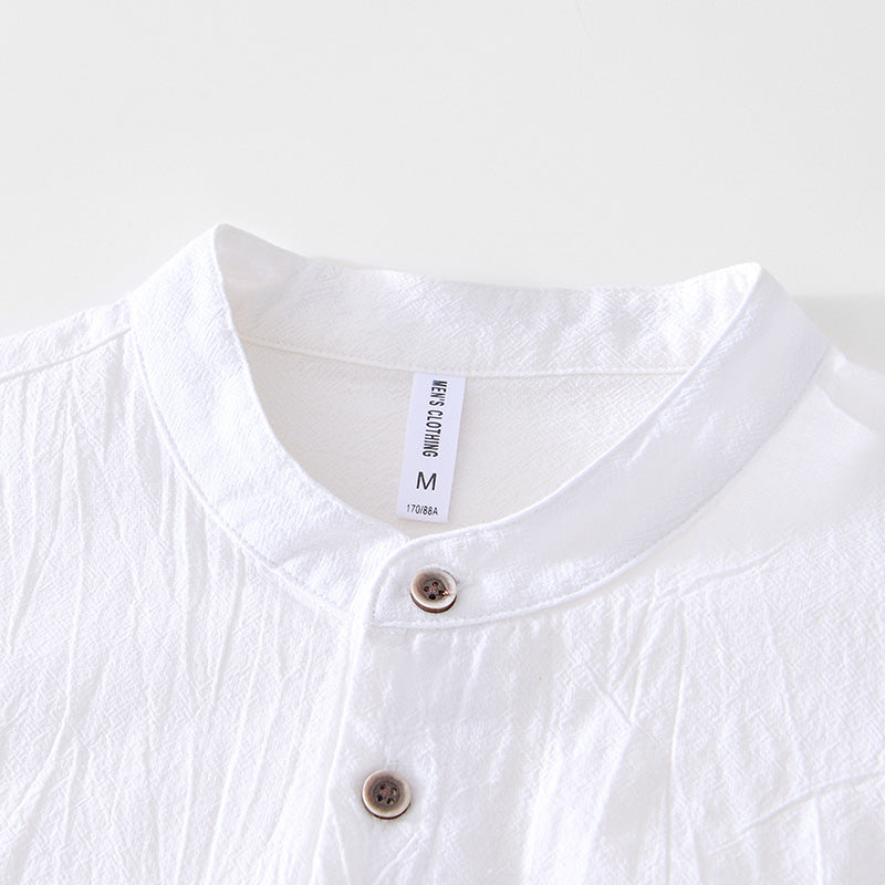 Distressed Crinkled Ramie Short-Sleeved Shirt
