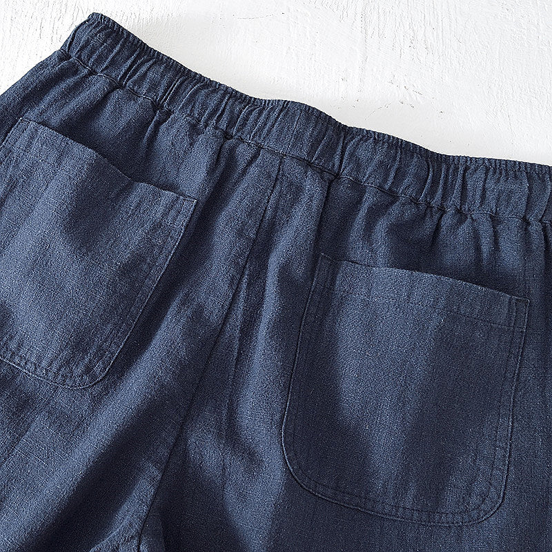 Cotton Linen Drawstring Loose Solid Shorts