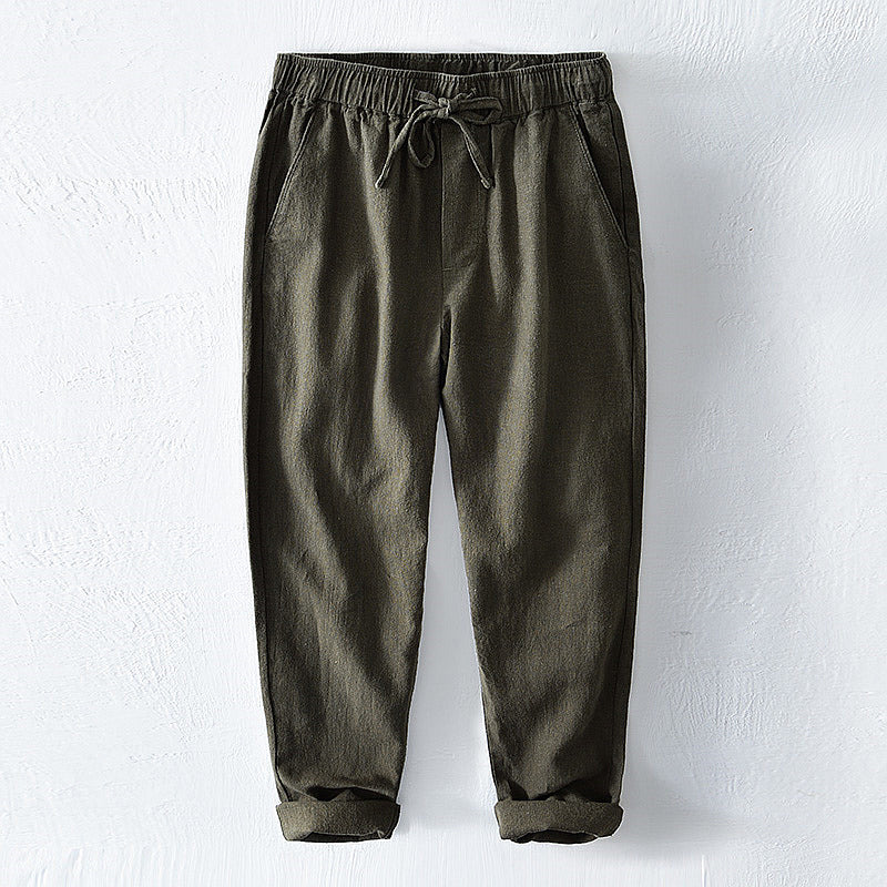 Cotton Ramie Loose Drawstring Casual Pants