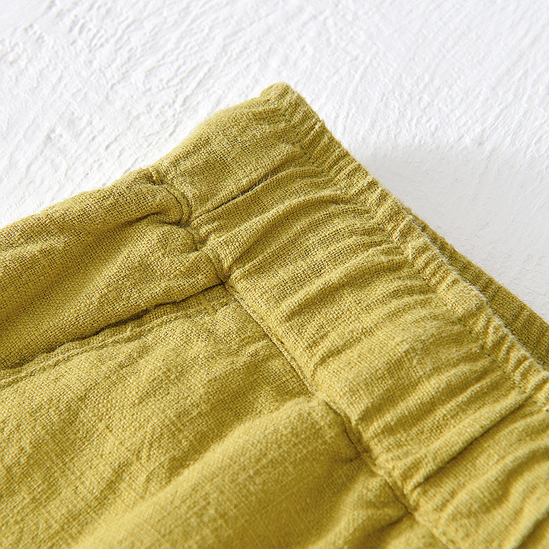 Cotton Linen Drawstring Loose Solid Shorts
