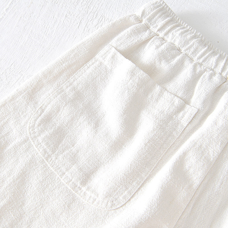 Cotton Linen Drawstring Loose Solid Shorts
