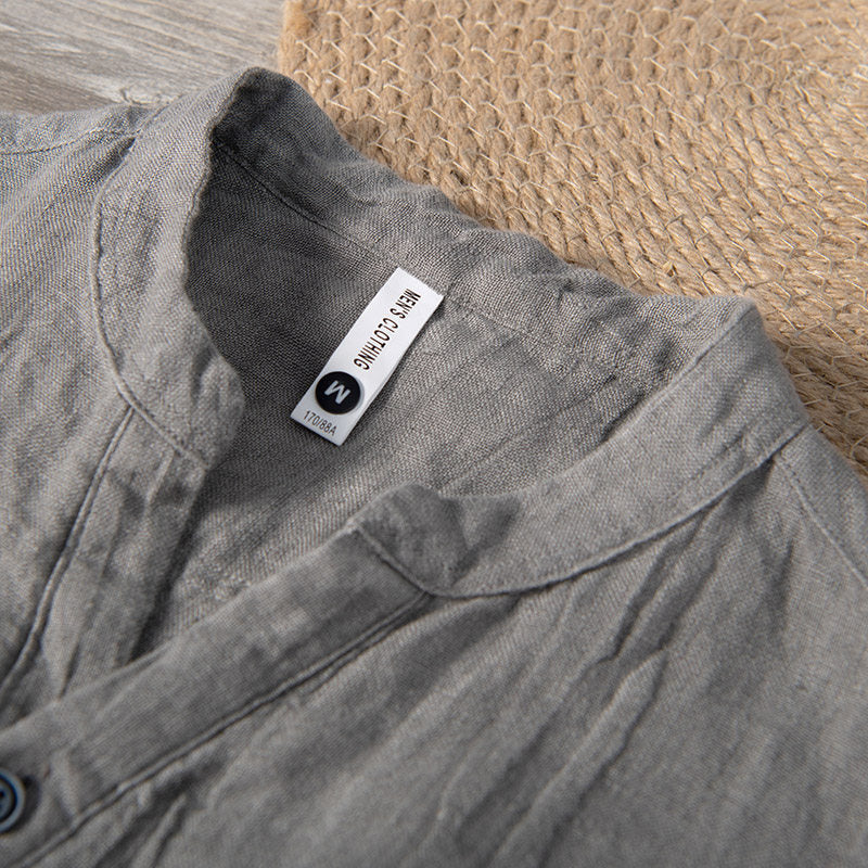 Pure Linen Vintage V-Neck Short Sleeve Shirt
