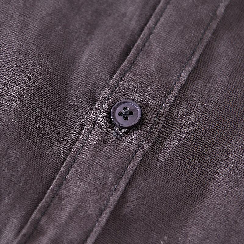 Pure Linen Stand Collar Long Sleeve Shirt