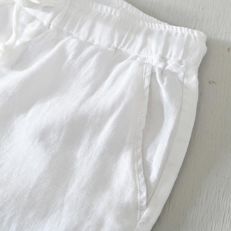Pure Linen Plain Drawstring Casual Cropped Pants