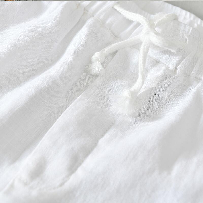 Pure Linen Plain Drawstring Casual Cropped Pants