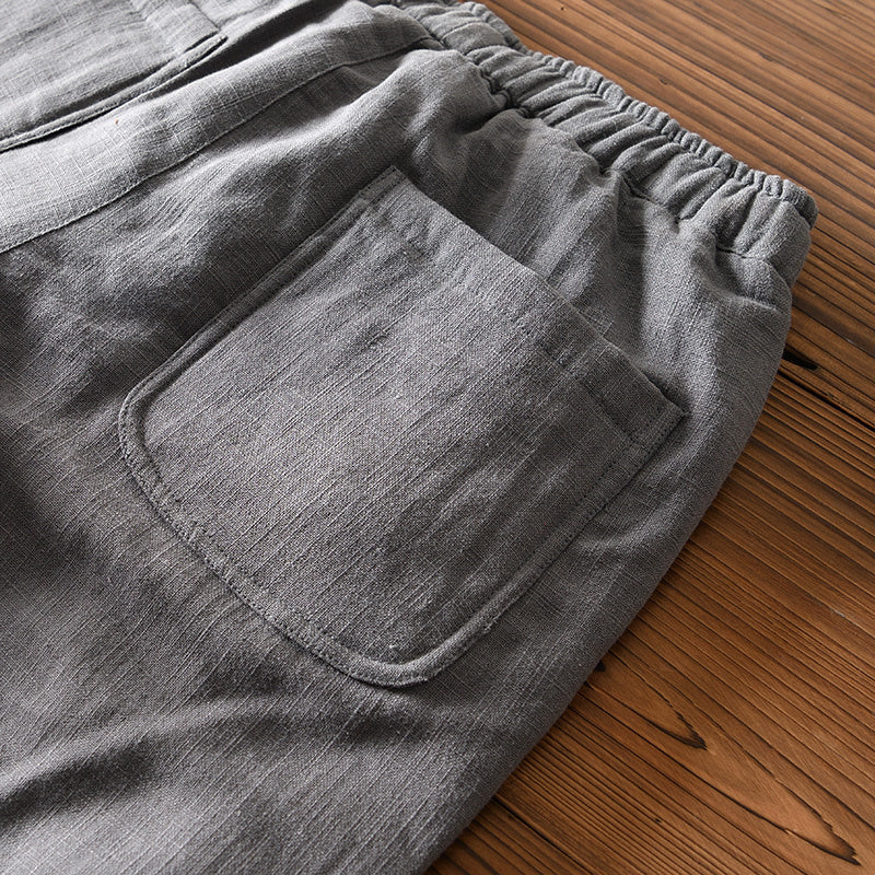 Ramie Elastic Waist Warm Pants