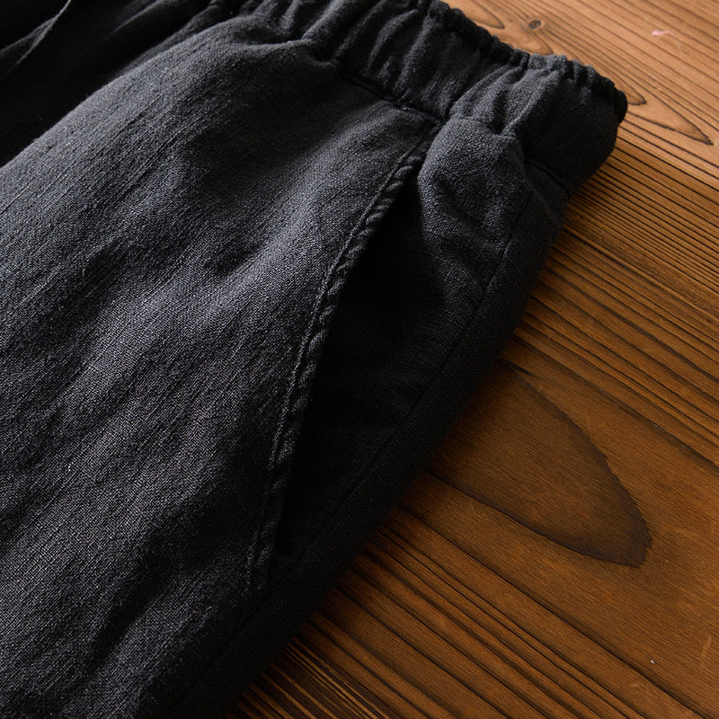 Ramie Elastic Waist Warm Pants