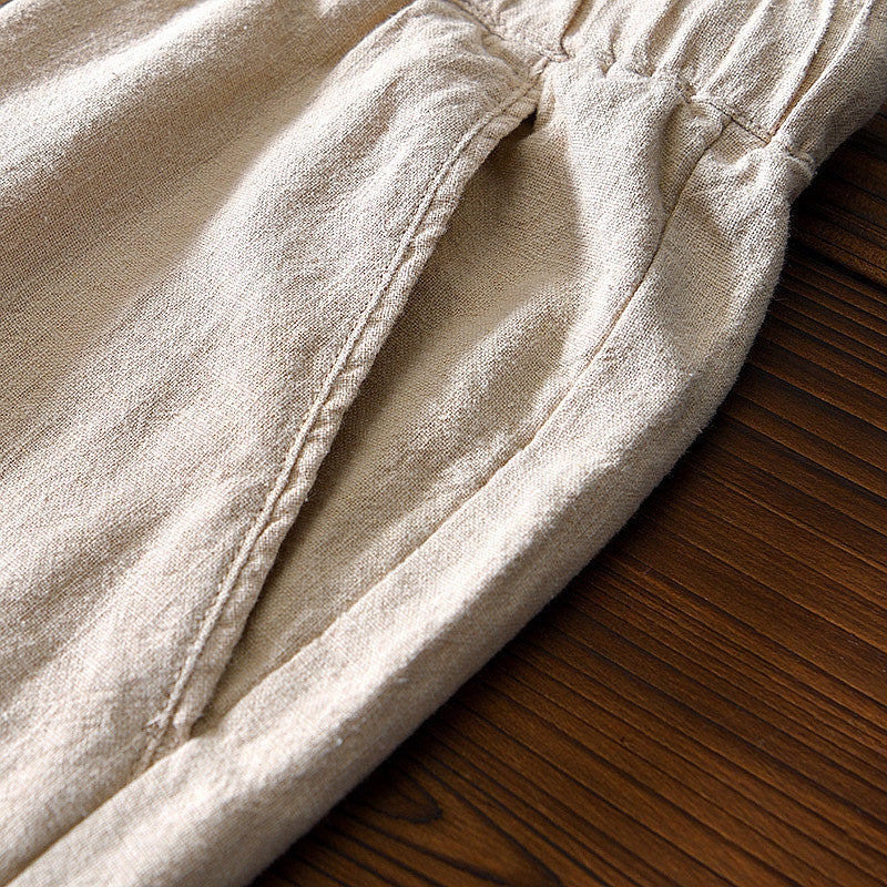 Cotton Ramie Loose Drawstring Casual Pants
