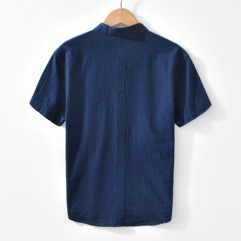 Ramie Solid Color Breathable Short Sleeve Shirt