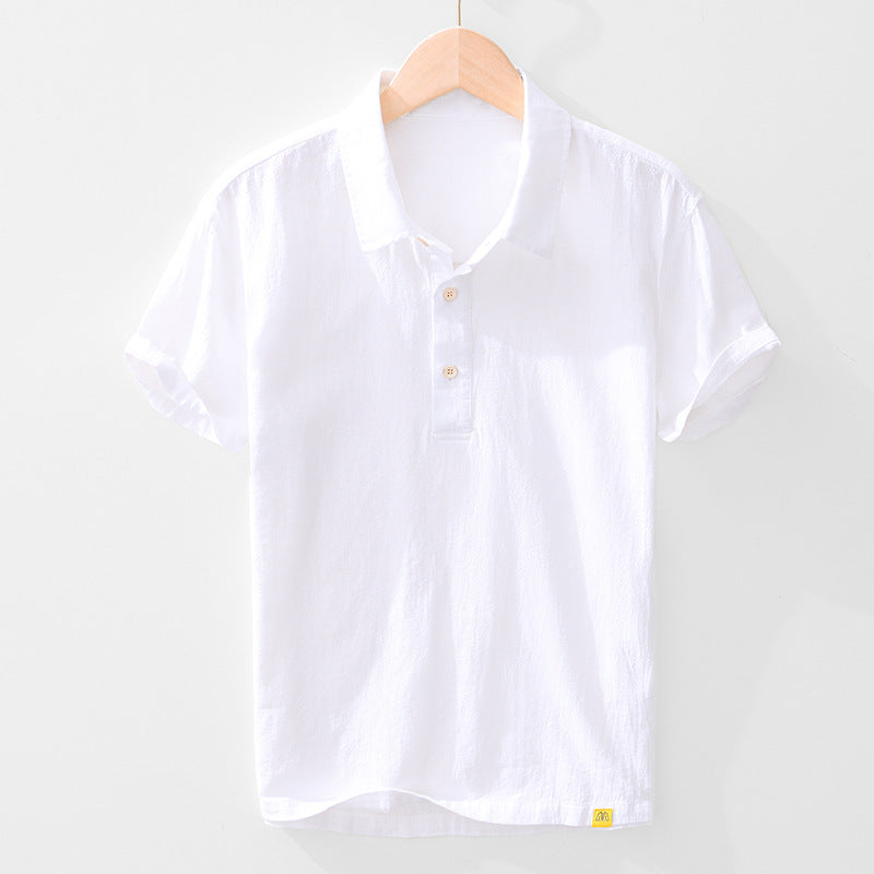Ramie Half-Open Short-Sleeved Shirt