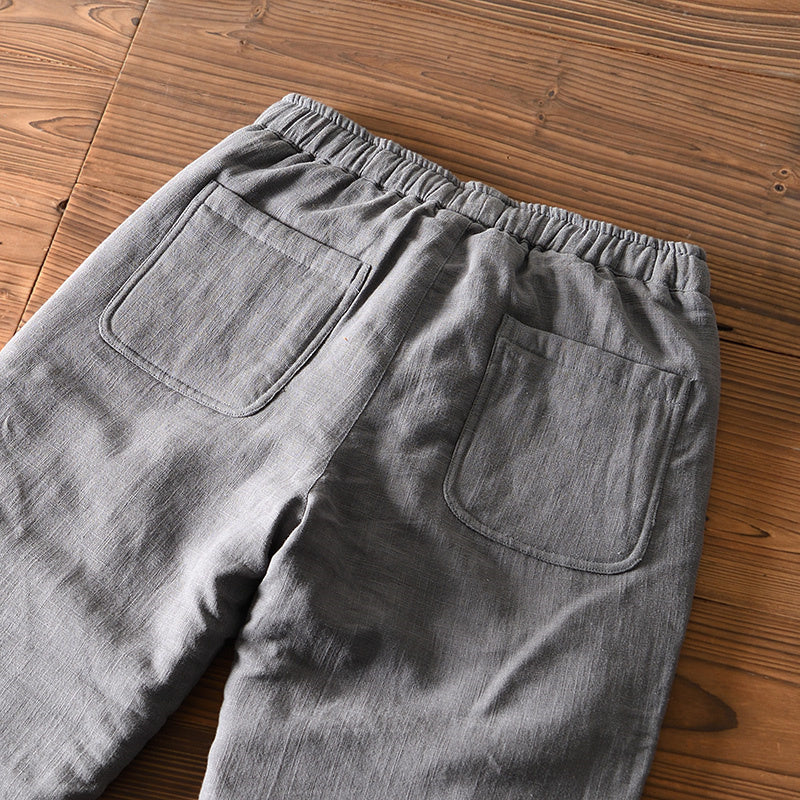 Ramie Elastic Waist Warm Pants