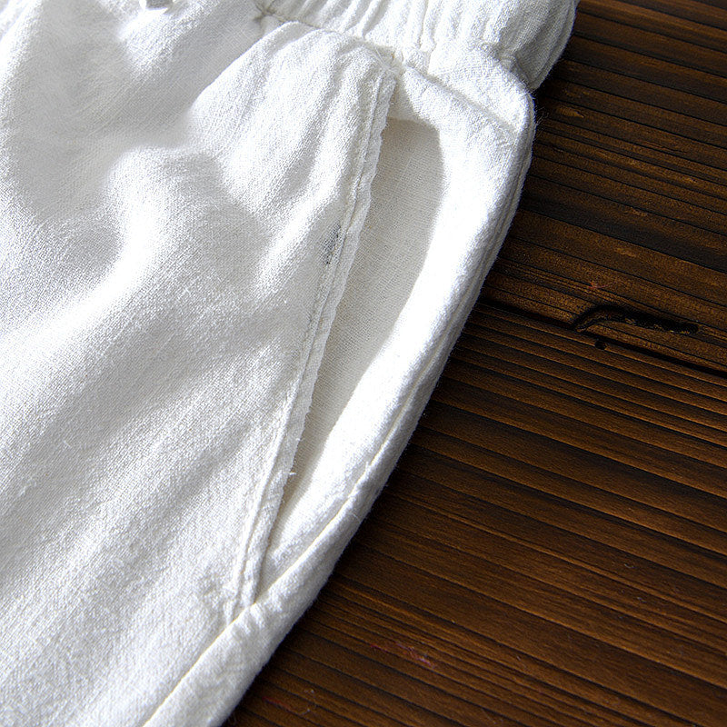 Cotton Ramie Loose Drawstring Casual Pants