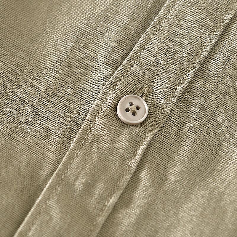 Pure Linen Stand Collar Long Sleeve Shirt