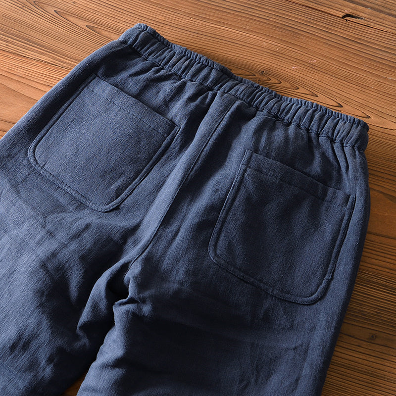 Ramie Elastic Waist Warm Pants